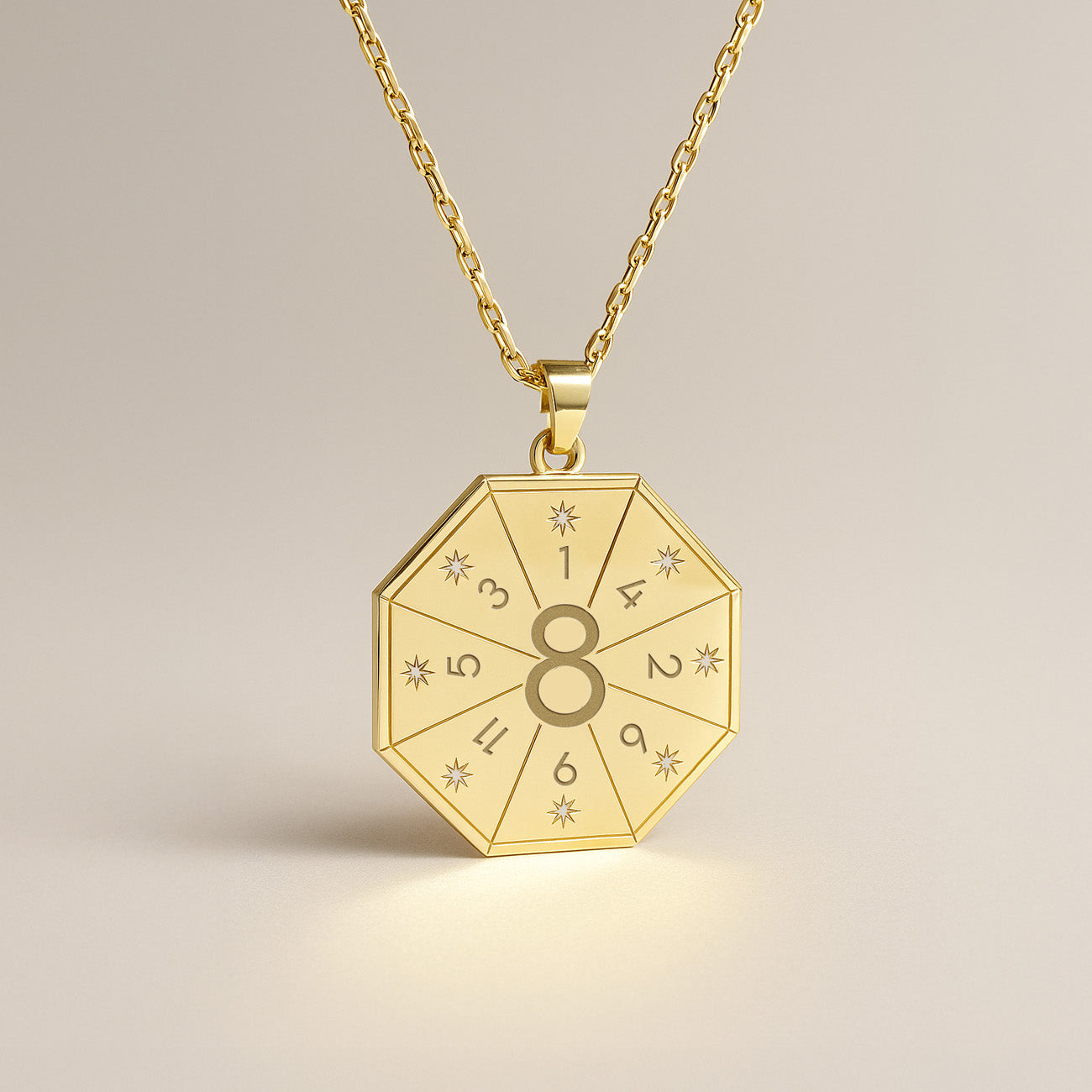 Naszyjnik z wisiorkiem Władcy Energii (8) w złotym kolorze – Pieczęć Mocy, numerologiczny amulet duszy