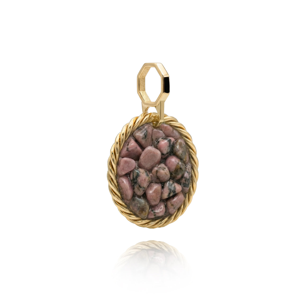 Miedziany amulet tensorowy z rodonitem, pozłacany – naturalny kamień ochronny, ROYAL TERRA