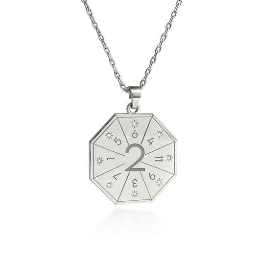 Naszyjnik z wisiorkiem Mediatora (2) w srebrnym kolorze – Pieczęć Harmonii, numerologiczny amulet duszy