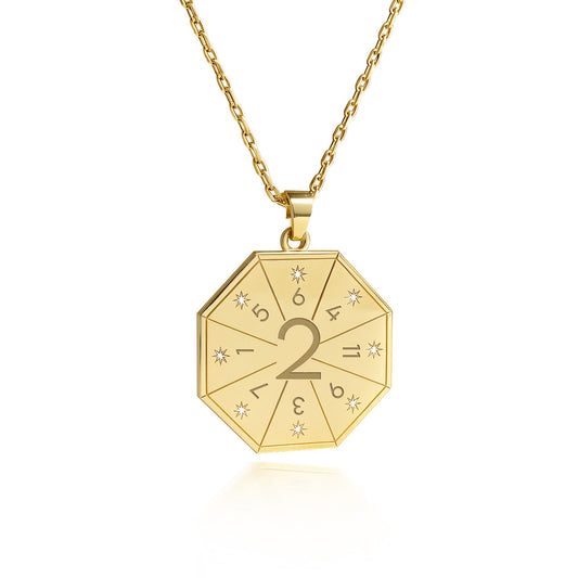 Naszyjnik z wisiorkiem Mediatora (2) w złotym kolorze – Pieczęć Harmonii, numerologiczny amulet duszy
