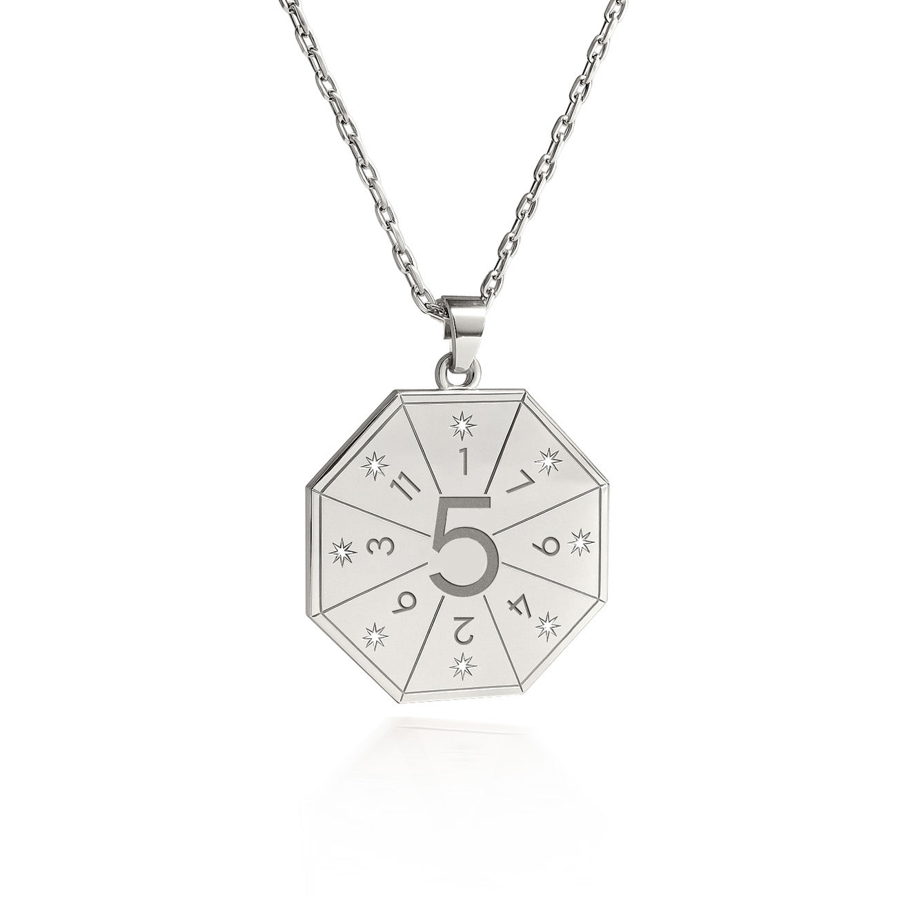 Naszyjnik z wisiorkiem Wędrowca (5) w srebrnym kolorze – Pieczęć Zmiany, numerologiczny amulet duszy