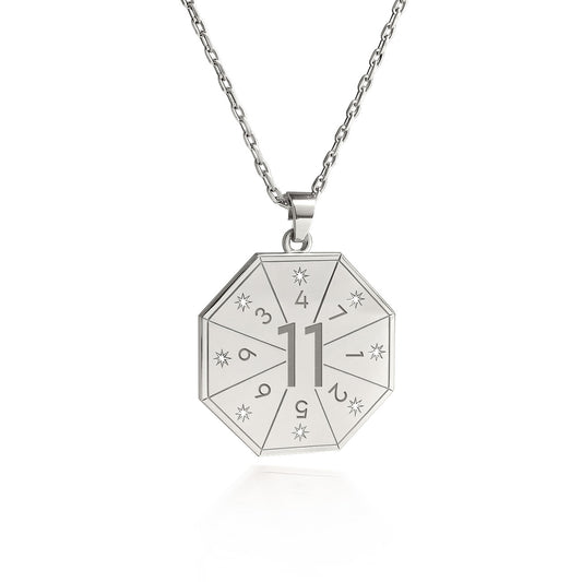 Naszyjnik z wisiorkiem Wizjonera (11) w srebrnym kolorze – Pieczęć Wizji, numerologiczny amulet duszy