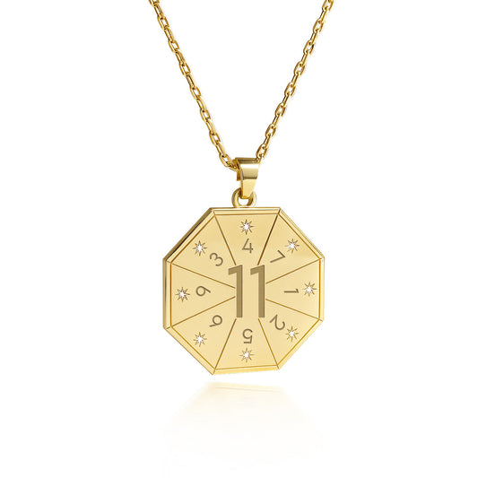 Naszyjnik z wisiorkiem Wizjonera (11) w złotym kolorze – Pieczęć Wizji, numerologiczny amulet duszy