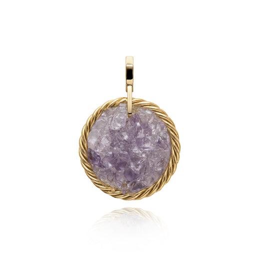 Miedziany amulet tensorowy z ametystem, pozłacany – naturalny kamień ochronny, ROYAL TERRA