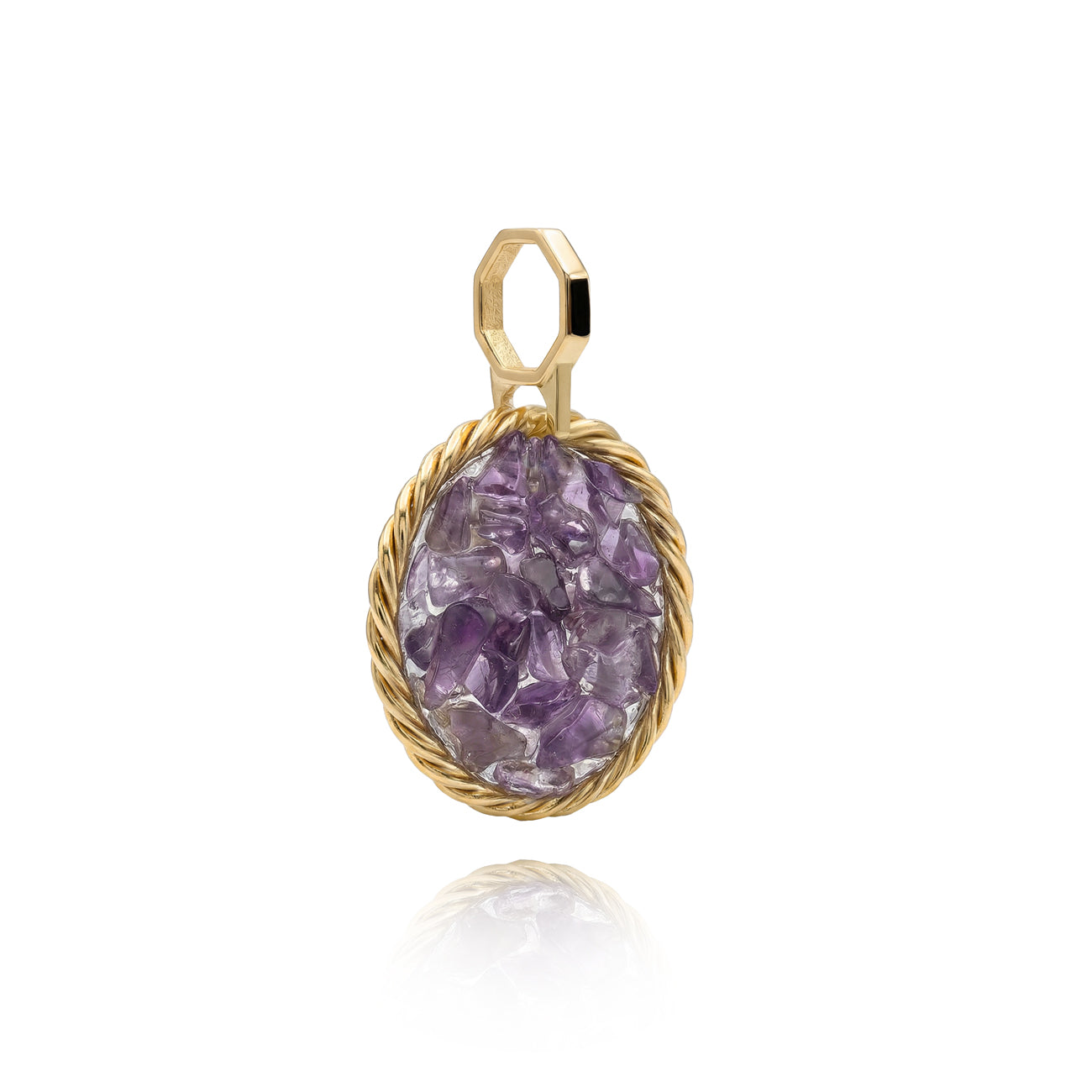 Miedziany amulet tensorowy z ametystem, pozłacany – naturalny kamień ochronny, ROYAL TERRA