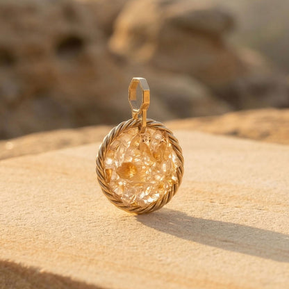 Miedziany amulet tensorowy z cytrynem, pozłacany – naturalny kamień ochronny, ROYAL TERRA