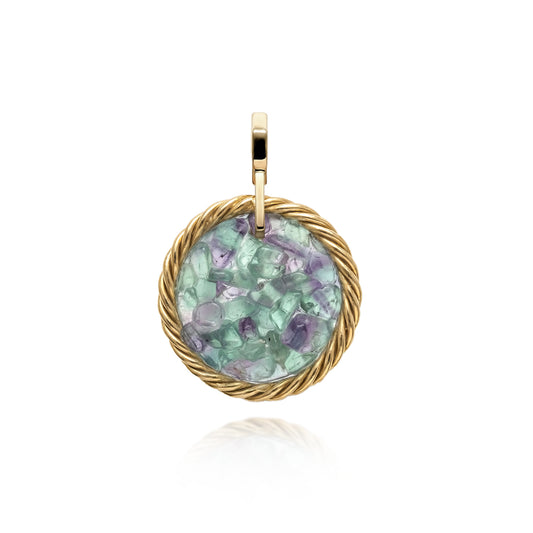 Miedziany amulet tensorowy z fluorytem, pozłacany – naturalny kamień ochronny, ROYAL TERRA
