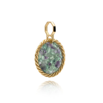 Miedziany amulet tensorowy z fluorytem, pozłacany – naturalny kamień ochronny, ROYAL TERRA