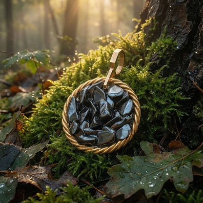 Miedziany amulet tensorowy z hematytem, pozłacany – naturalny kamień ochronny, ROYAL TERRA