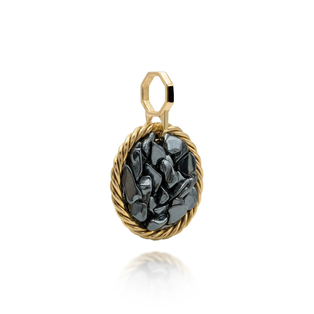 Miedziany amulet tensorowy z hematytem, pozłacany – naturalny kamień ochronny, ROYAL TERRA