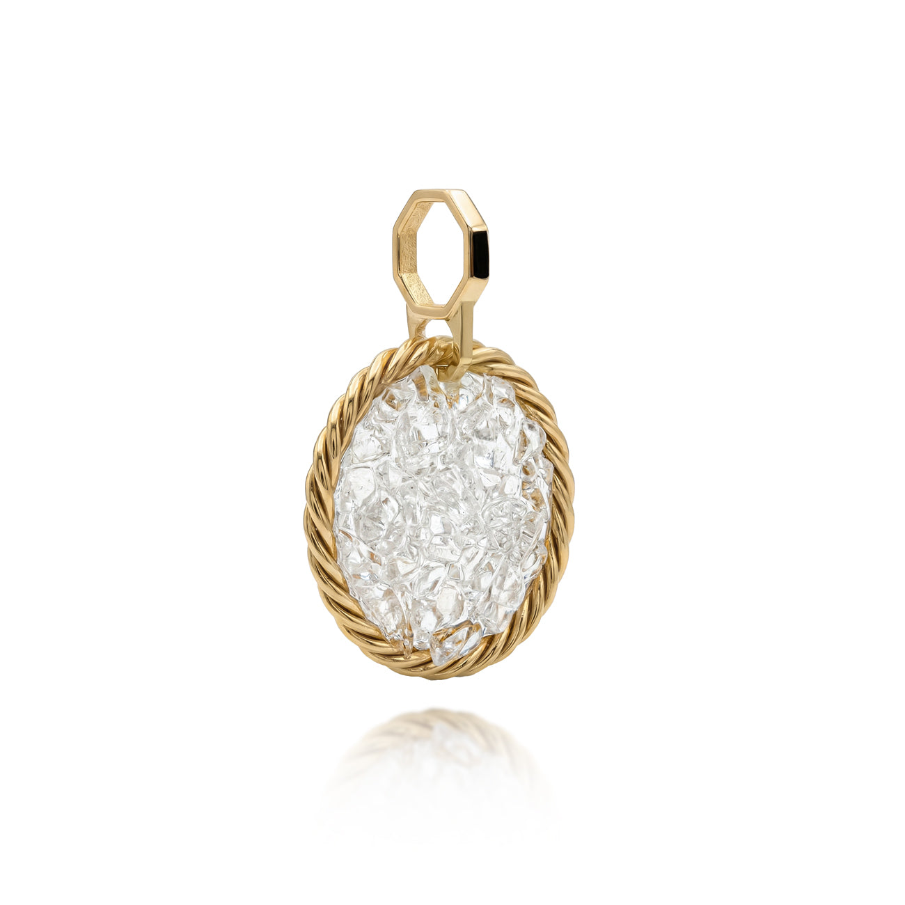 Miedziany amulet tensorowy z kryształem górskim, pozłacany – naturalny kamień ochronny, ROYAL TERRA