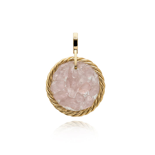 Miedziany amulet tensorowy z kwarcem różowym, pozłacany – naturalny kamień ochronny, ROYAL TERRA