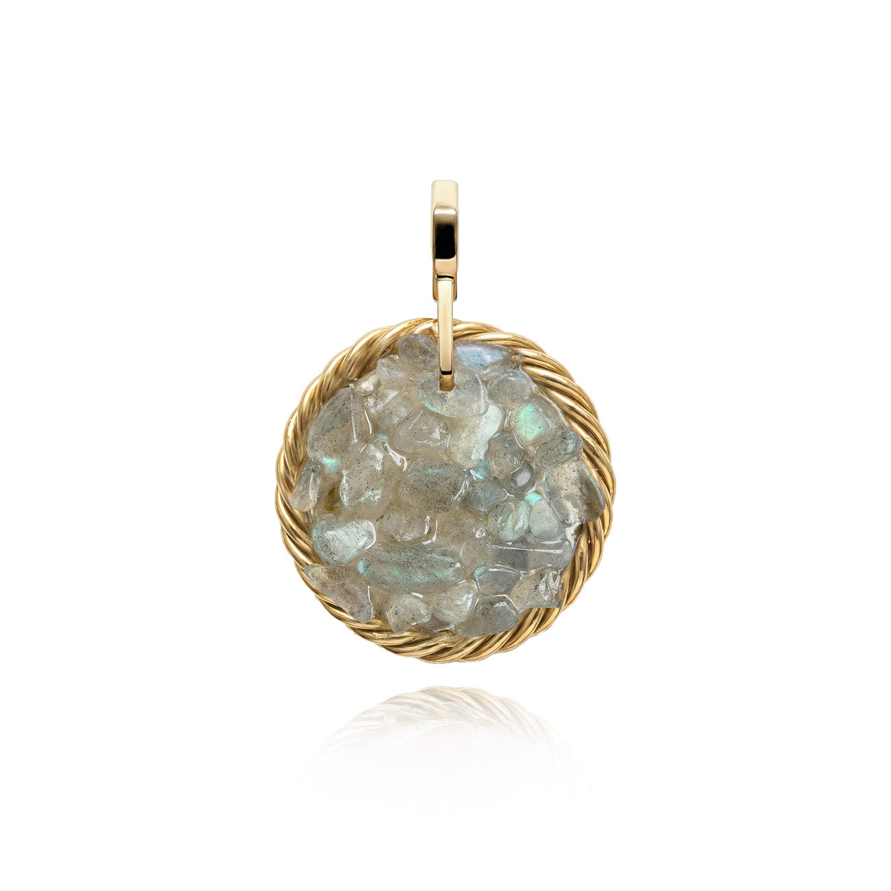 Miedziany amulet tensorowy z labradorytem, pozłacany – naturalny kamień ochronny, ROYAL TERRA