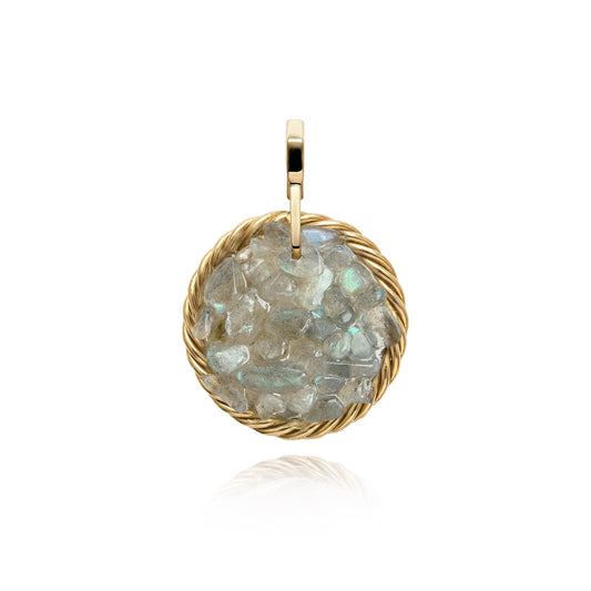 Miedziany amulet tensorowy z labradorytem, pozłacany – naturalny kamień ochronny, ROYAL TERRA