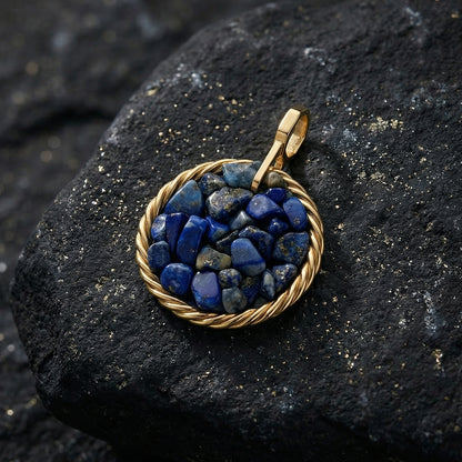 Miedziany amulet tensorowy z lapis lazuli, pozłacany – naturalny kamień ochronny, ROYAL TERRA