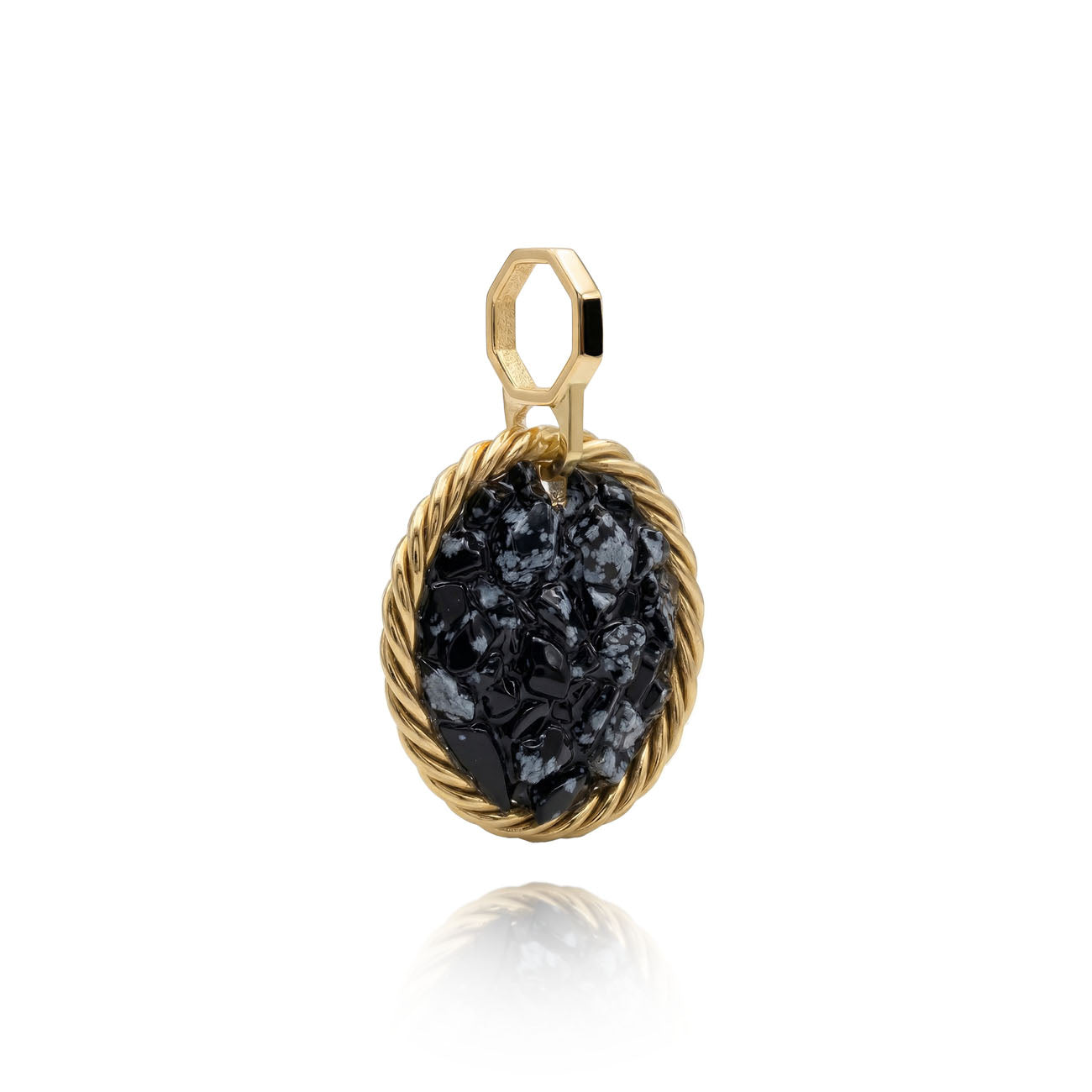 Miedziany amulet tensorowy z obsydianem śnieżnym, pozłacany – naturalny kamień ochronny, ROYAL TERRA