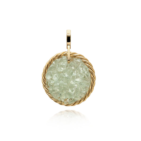 Miedziany amulet tensorowy z prehnitem, pozłacany – naturalny kamień ochronny, ROYAL TERRA