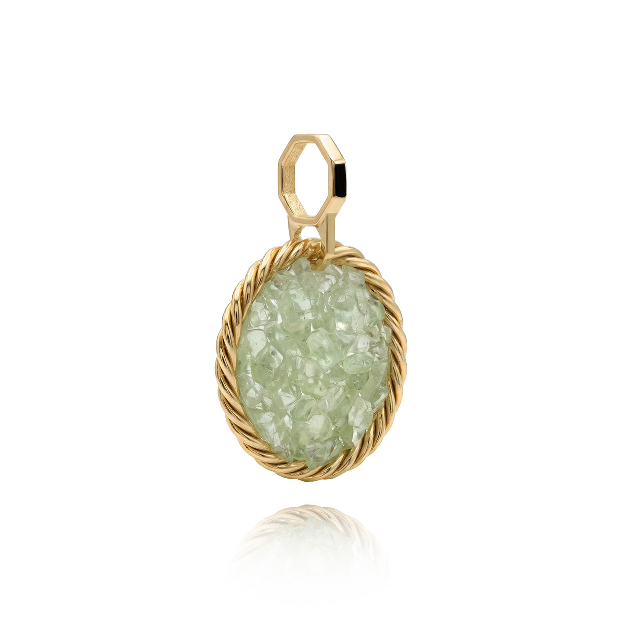 Miedziany amulet tensorowy z prehnitem, pozłacany – naturalny kamień ochronny, ROYAL TERRA