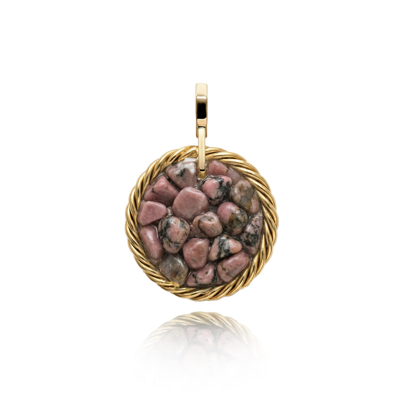 Miedziany amulet tensorowy z rodonitem, pozłacany – naturalny kamień ochronny, ROYAL TERRA
