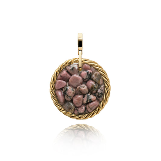 Miedziany amulet tensorowy z rodonitem, pozłacany – naturalny kamień ochronny, ROYAL TERRA