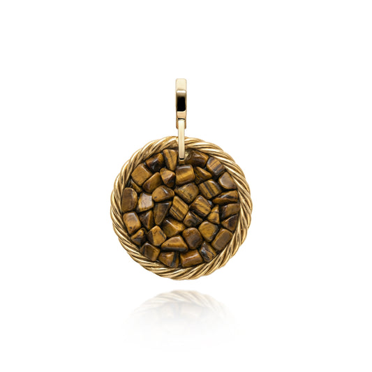 Miedziany amulet tensorowy z tygrysim okiem, pozłacany – naturalny kamień ochronny, ROYAL TERRA