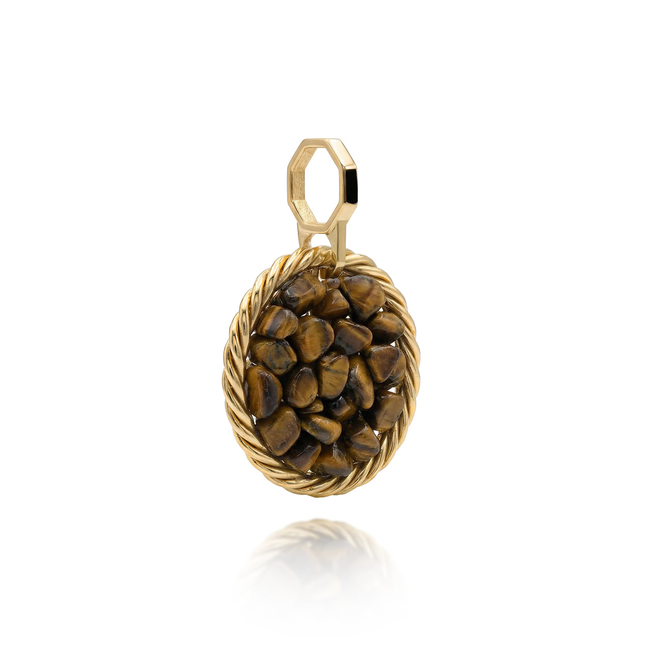 Miedziany amulet tensorowy z tygrysim okiem, pozłacany – naturalny kamień ochronny, ROYAL TERRA