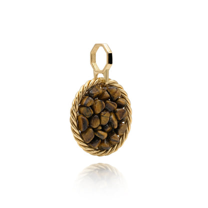 Miedziany amulet tensorowy z tygrysim okiem, pozłacany – naturalny kamień ochronny, ROYAL TERRA