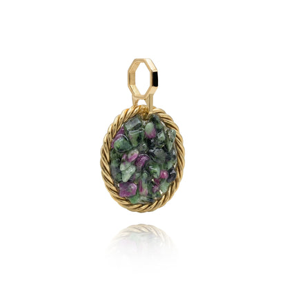 Miedziany amulet tensorowy z zoizytem z rubinem, pozłacany – naturalny kamień ochronny, ROYAL TERRA