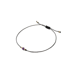 Bransoletka sznurkowa z kamieniem - Ametyst 4mm - Czarna