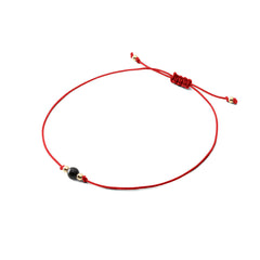 Bransoletka sznurkowa z kamieniem - Turmalin Gładki (błyszczący) 4mm - Czerwona