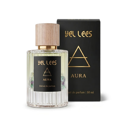 Perfumy VEL LEES Aura – Fluoryt, extrait de parfum 50 ml – minimalistyczny flakon z naturalnym korkiem, harmonijna kompozycja z nutami irysa, drzewa sandałowego i ambry o spokojnym, czystym charakterze. 
