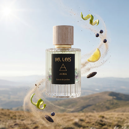Perfumy VEL LEES Aura – Fluoryt, extrait de parfum 50 ml – minimalistyczny flakon z naturalnym korkiem, harmonijna kompozycja z nutami irysa, drzewa sandałowego i ambry o spokojnym, czystym charakterze.